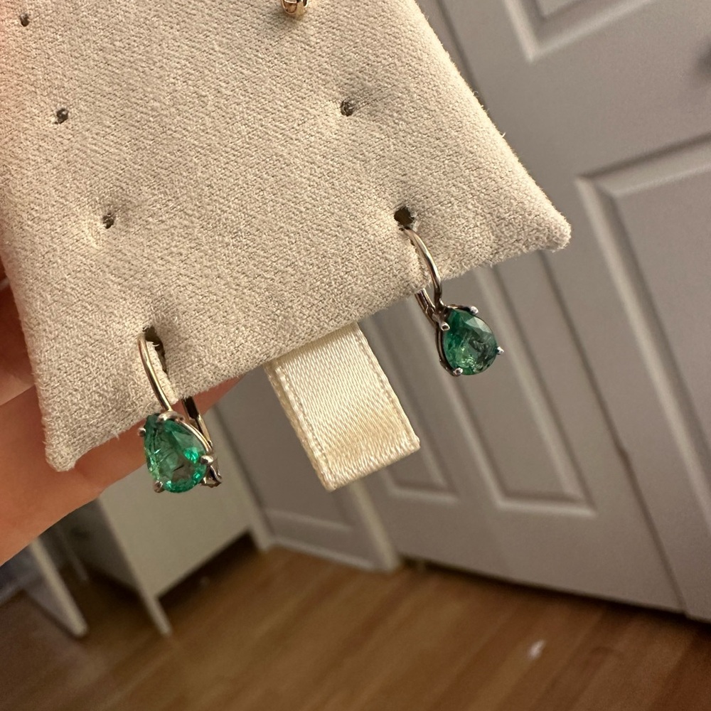 14k white gold natural emerald earrings